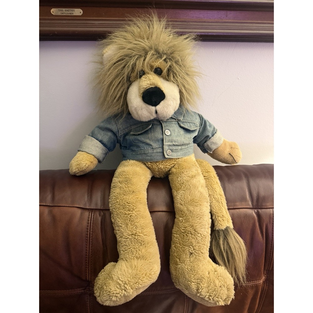 Macy's Bullocks Rowland Lion Hand Puppet 25" Plush Denim Jacket Vintage 1994